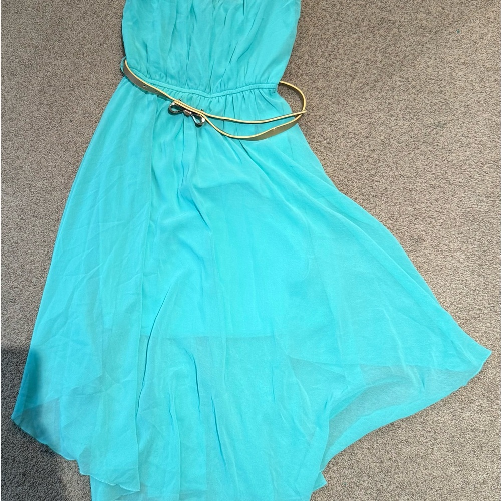 Forever 21 Aqua Dress with Gold bow belt size S
